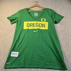 Nike Oregon Ducks Dri-FIT V-Neck T-Shirt Womens Large Green Yellow Athletic Cut
